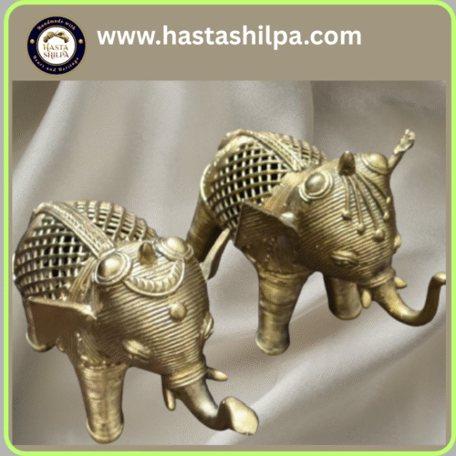Gaj Shringar – Adorned Brass Elephant of Prosperity | Dhokra Art (2 Pcs, 670 gm)