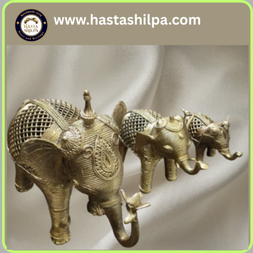 Trio of Brass Elephants – Grace & Abundance | Dhokra Art (3 Pcs, 1.5 kg)