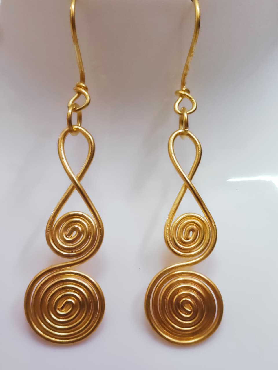 Panchdhara Shobha – Five-Layer Brass Bead Necklace with Spiral Drop Earrings (21”) - Image 3