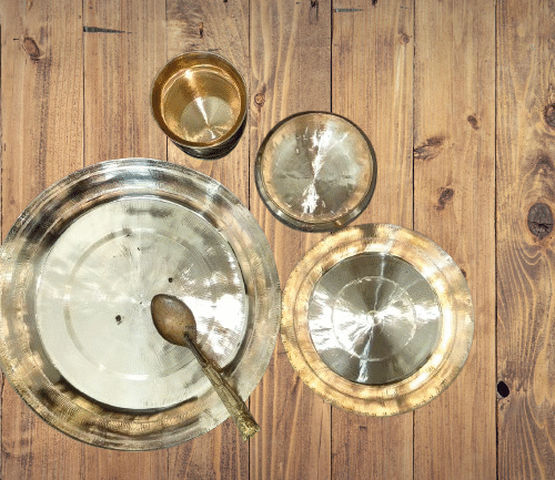 Pure Kansa (Bronze) Combo Dining Set – 1 Plate, 1 Bowls, 1 Small Plate, 1 Glass, 1 Spoon (1900–2250 gm)