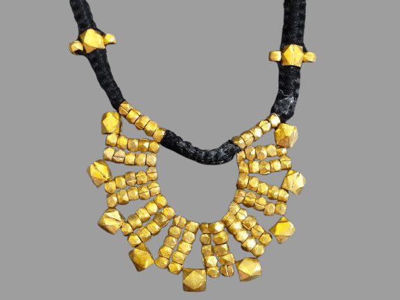 Tribal Elegance – Handmade Dhokra Beaded Rythm Necklace with Square Spiral Earrings (20") - Image 3