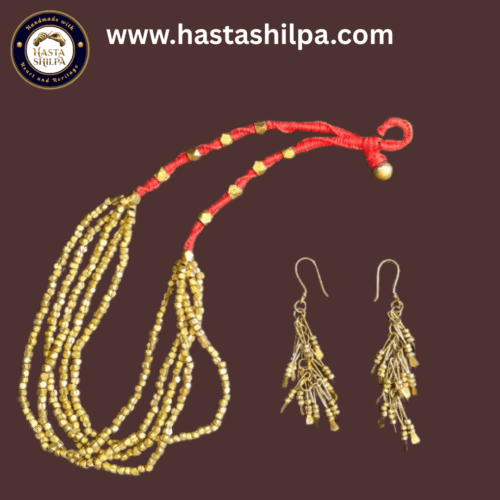 Tribal Elegance – Handmade Dhokra Five-Series Necklace with Angurv Earrings (20")