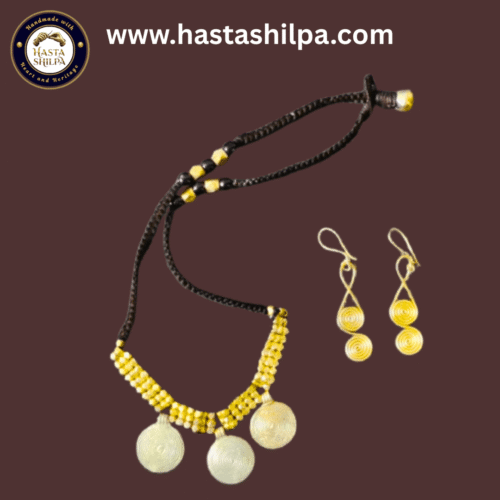 Tribal Elegance – Handmade Dhokra Spiral Triple-Pendant Necklace with Double Spiral Earrings (19")