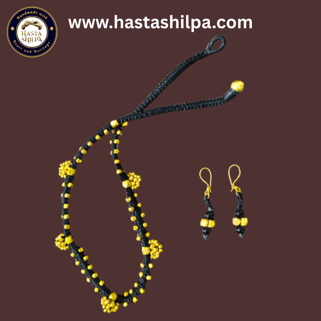 Handcrafted – Dhokra Five-Pendant Necklace with Earrings (19")