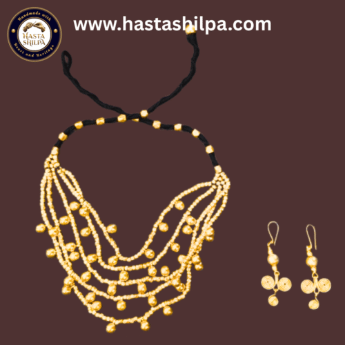 Kanaka Mala – Tribal Brass Beaded Layered Necklace Set (20") with Earrings