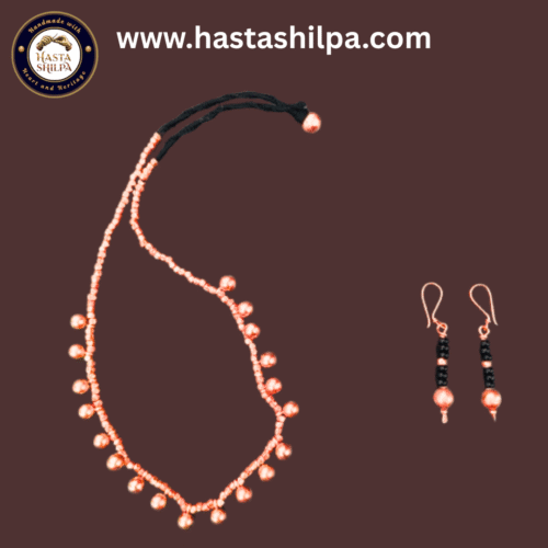 Golden Harmony – Handmade Brass Dhokra Beaded Necklace & Earrings Set (22")