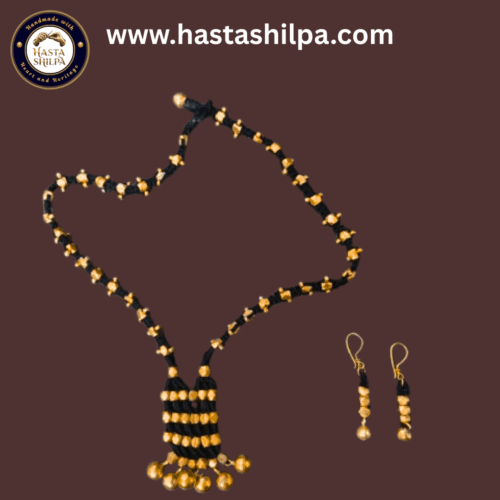 Golden Rhythm – Handmade Brass Beaded Tribal Necklace & Earrings Set (22")