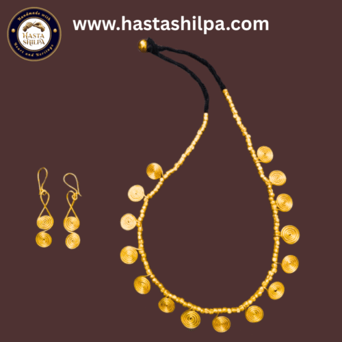 Golden Gala with Spiral Harmony – Handmade Dhokra Tribal Necklace & Earring Set (21")